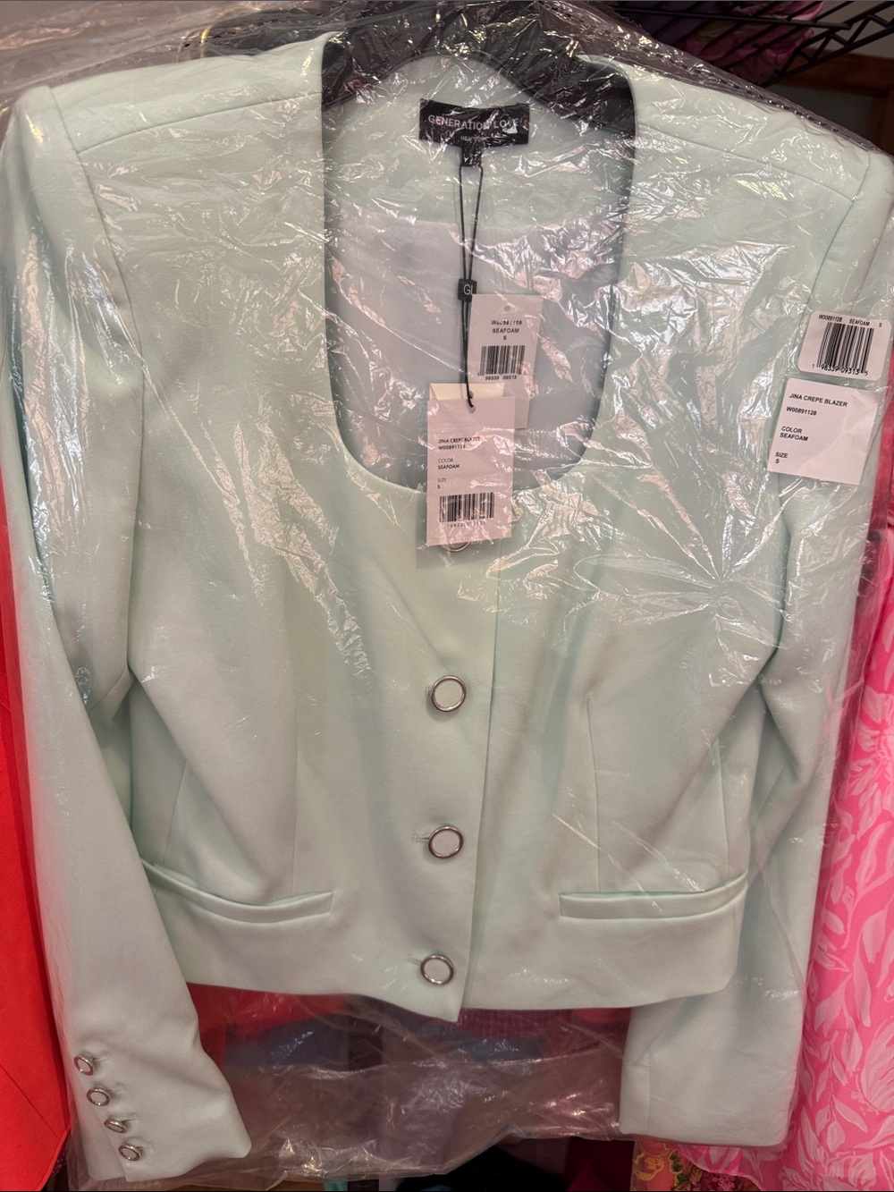 Generation Love Mint Cropped Blazer with Metal-Ring Buttons